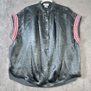 Whimsical‎ Vamp Indie KOCH Womens M Gray Metallic Sleeveless Top Embellished